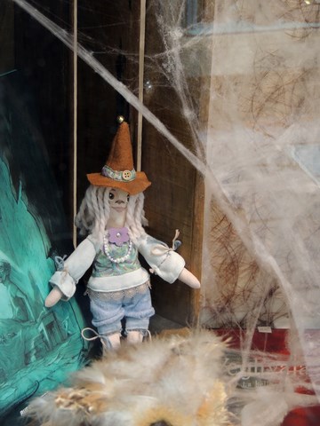 Vitrine Halloween Mots et Merveilles rue des clouteries saint-omer pas de calais librairie jeunesse sorcière petite rose